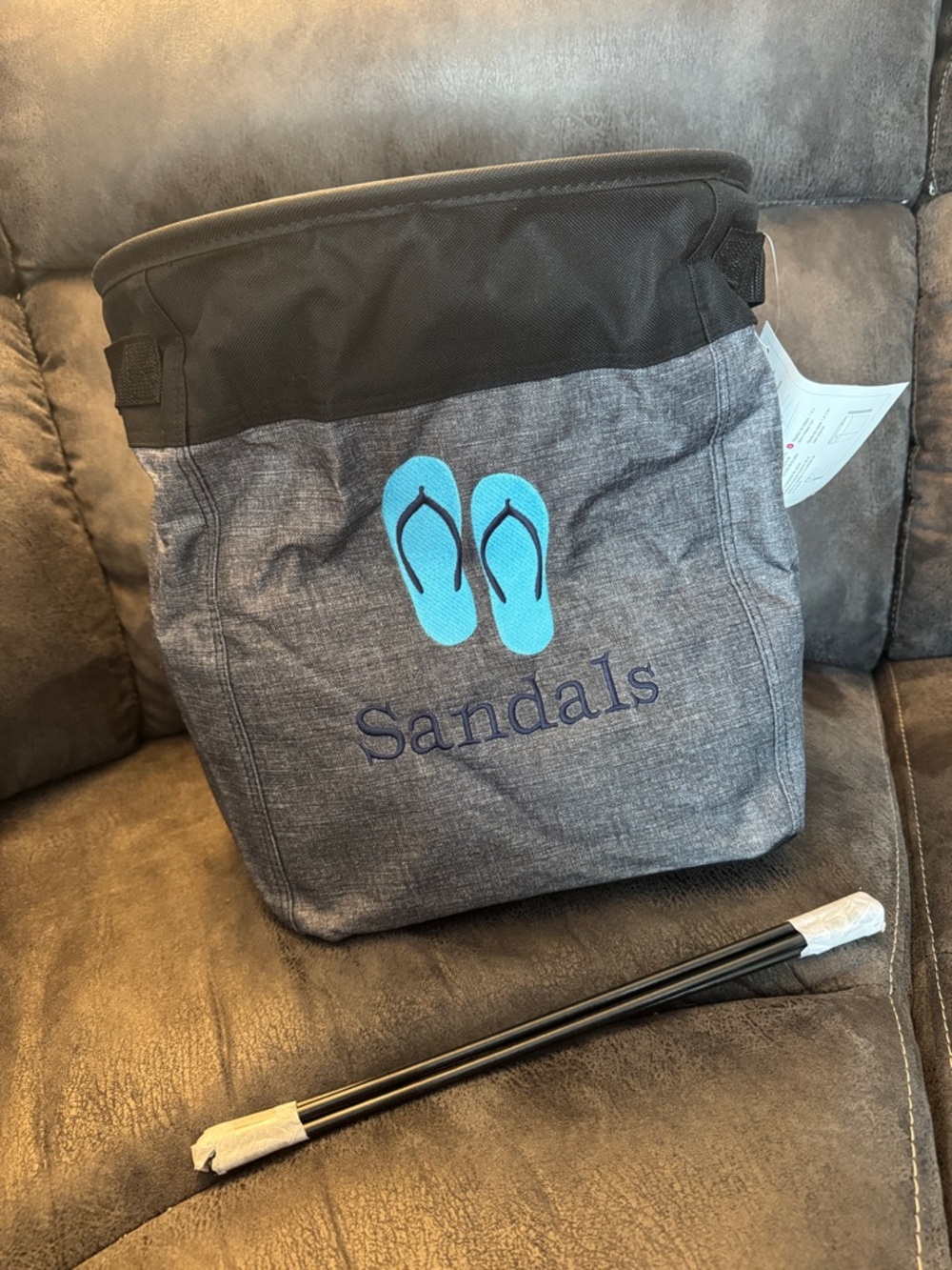 Medium Stand Tall Bin - Charcoal Crosshatch w/Sandals Embroidery